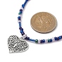 Tibetan Style Alloy Heart with Butterfly Pendant Necklace with Seed Beaded Chains