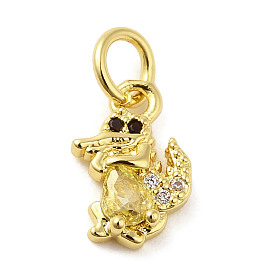 Rack Plating Brass Micro Pave Cubic Zirconia Charms, with Jump Ring, Long-Lasting Plated, Cadmium Free & Lead Free, Crocodile Charm