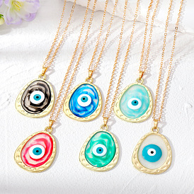 Bohemian Devil Eye Necklace with Resin Blue Eyeball Pendant and Colorful Contrast, Unique Statement Jewelry