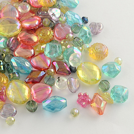 Mixed AB-Color Transparent Acrylic Beads, 6~20x6~17x3~8mm, Hole: 1~2mm
