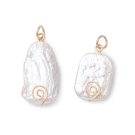 Натуральные кеши жемчужные подвески, прямоугольные подвески с обмоткой из экологически чистой медной проволоки, белые