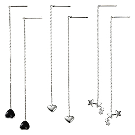 3пары 3стили латунные серьги-сердечки со стразами и звездами