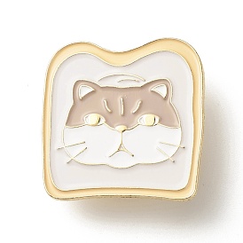 Toast with Cat Enamel Pin, Animal Iron Enamel Brooch for Backpack Clothes, Light Gold