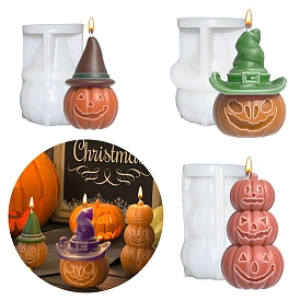 Halloween Hat Evil Pumpkin Aromatherapy Candle Silicone Mold, Handmade DIY Triple Pumpkin Head Gypsum Ornament