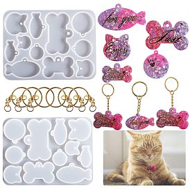 Food Grade Fish/ Bone/Cat/Round Silicone Pendant Molds, Resin Casting Molds, For UV Resin, Epoxy Resin Jewelry Making