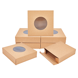 Foldable Creative Kraft Paper Box, Wedding Favor Boxes, Favour Box, Paper Gift Box, with Clear Window, Square