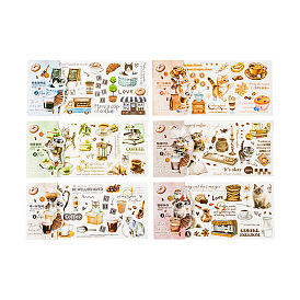 Waterproof PVC Stickers Set, Decorative Stickers, A Cat Drinking Coffee Theme