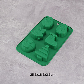 Christmas Theme Food Grade Silicone Molds, Cake Pan Molds for Baking, Biscuit, Chocolate, Soap Molds, Santa Claus & Sock & Bell & Christmas Tree & Gift