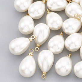 ABS Plastic Imitation Pearl Pendants, with Brass Findings, Drop, Real 18K Gold Plated