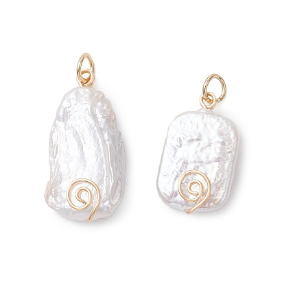 Натуральные кеши жемчужные подвески, прямоугольные подвески с обмоткой из экологически чистой медной проволоки, белые