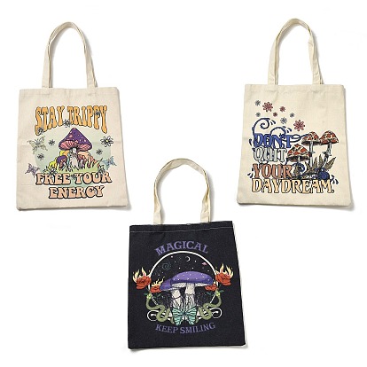 Женские сумки-тоут из холста с принтом, с ручкой, наплечные сумки для покупок, прямоугольник с грибовидным узором