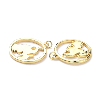 Brass Pendants, with Jump Ring, Long-Lasting Plated, Flat Round with Fire