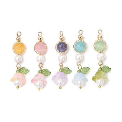 5 кулоны лэмпворк ручной работы, , с бусинами «кошачий глаз» и бусинами из перламутра., золотые