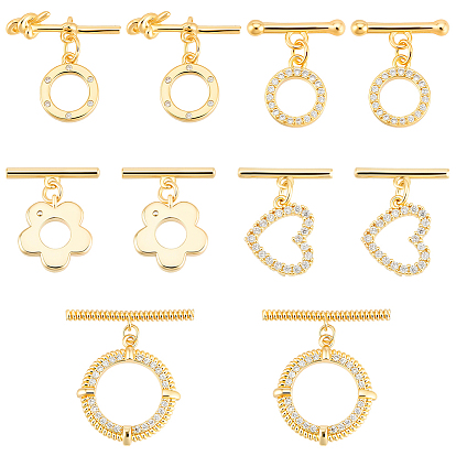 10шт. 5 стили латунные микропаве прозрачные кубические цирконии застежки-карабины, без кадмия, без никеля и без свинца