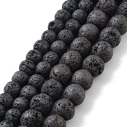 Natural Lava Rock Beads Strands, Frosted, Round