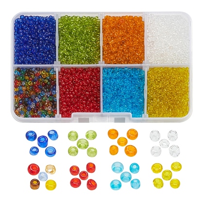 8 Colors Glass Seed Beads, Transparent, Round