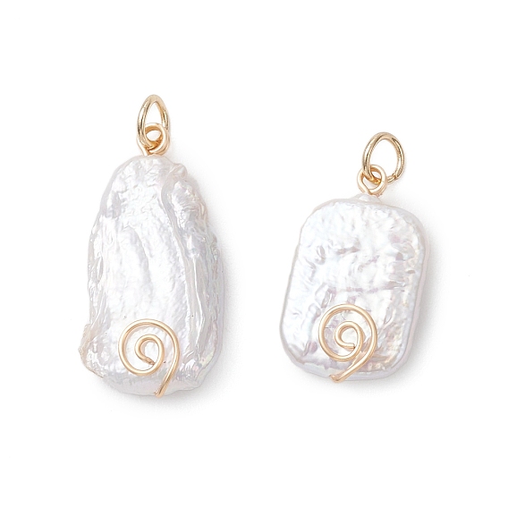 Натуральные кеши жемчужные подвески, прямоугольные подвески с обмоткой из экологически чистой медной проволоки, белые