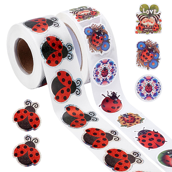 2 Rolls 2 Styles PVC Self Adhesive Stickers, Ladybug
