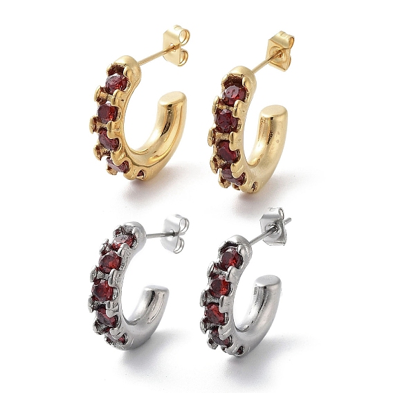 304 серьги-гвоздики из нержавеющей стали с фианитами, кольцо серьги-полукольца