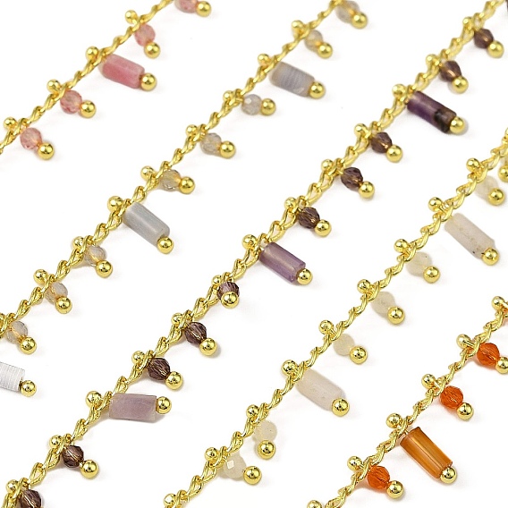 Цепи из латунных звеньев ручной работы, с бусинами из натуральных камней и стеклянными бусинами и катушкой, долговечный, стойки покрытие, пайки, без свинца и без кадмия, реальный 18 k позолоченный