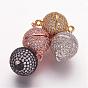Brass Micro Pave Cubic Zirconia Magnetic Clasps with Loops, Round