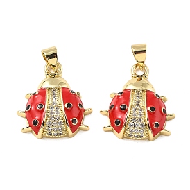 Латунные микропаве прозрачные подвески с фианитом, без кадмия и без свинца, с эмалью, божья коровка, реальный 16 k позолоченный