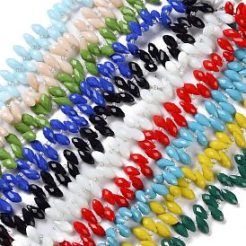 Opaque Solid Color Glass Bead Strands, Facted, Teadrop