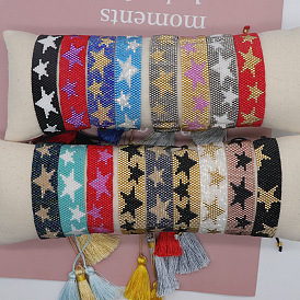 Bohemian Chic Handmade Woven Star Tassel Bracelet by Miyuki - 15 words or less.