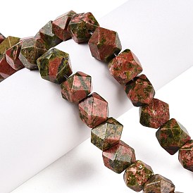 Natural Unakite Beads Strands, Faceted Cube