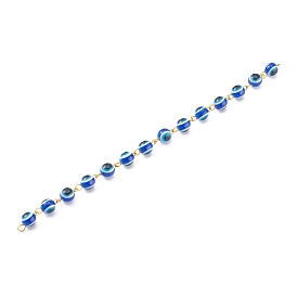 Handmade Beaded Chains, with Evil Eye Resin Beads and Iron Eye Pin, Golden