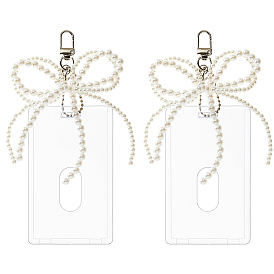 2шт пластиковая идентификационная карта, с подвесками-бантиками из искусственного жемчуга из смолы и поворотными застежками из сплава