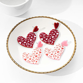 Акриловые серьги-гвоздики ко Дню святого Валентина, платина