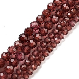 Natural Garnet Beads Strands, Faceted, Grade AA, Round