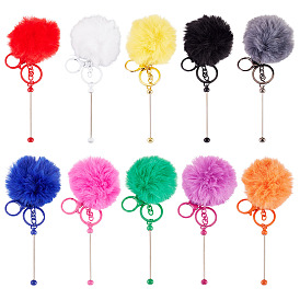 10шт. 10 цвета полиэстер шерсть брелок с бусинами, со сплавочной фурнитурой, круглые, платина