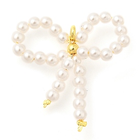 ABS Plastic Pearl Beaded Pendants, Bowknot Charms with Rack Plating Brass Findings, Long-Lasting Plated, Lead Free & Cadmium Free