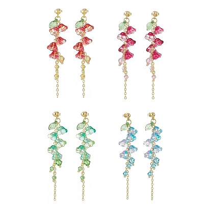 4 Colors Imitation Austrian Crystal Morning Glory Flower Dangle Stud Earrings, Electroplated Glass 304 Stainless Steel Jewelry for Women