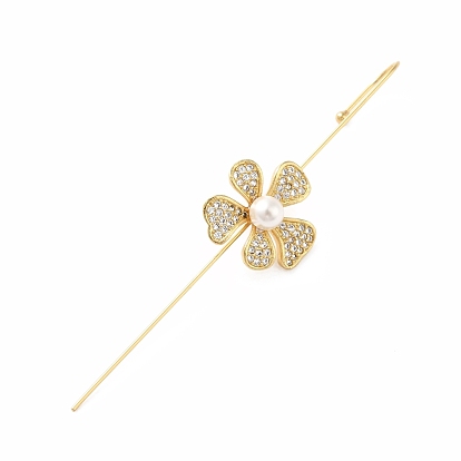 Cubic Zirconia Flower with Imitation Pearl Stud Earrings, Real 18K Gold Plated Brass Ear Wrap Crawler Hook Earrings, Earcuffs for Women, Lead Free & Cadmium Free