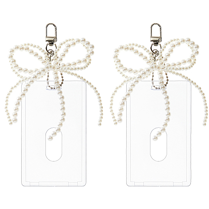 2шт пластиковая идентификационная карта, с подвесками-бантиками из искусственного жемчуга из смолы и поворотными застежками из сплава