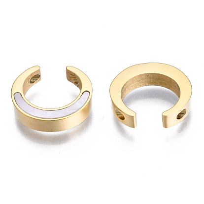 316 Surgical Stainless Steel Links Connectors, with Shell, Real 14K Gold Plated, Ring