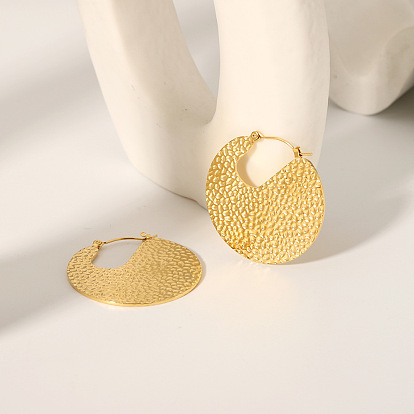 Стильные 304 плоские круглые серьги-кольца из текстурированной нержавеющей стали