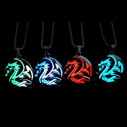 Подвеска в виде светящегося дракона из сплава смолы 201 ожерелья из нержавеющей стали с цепочкой-коробкой, цвет нержавеющей стали
