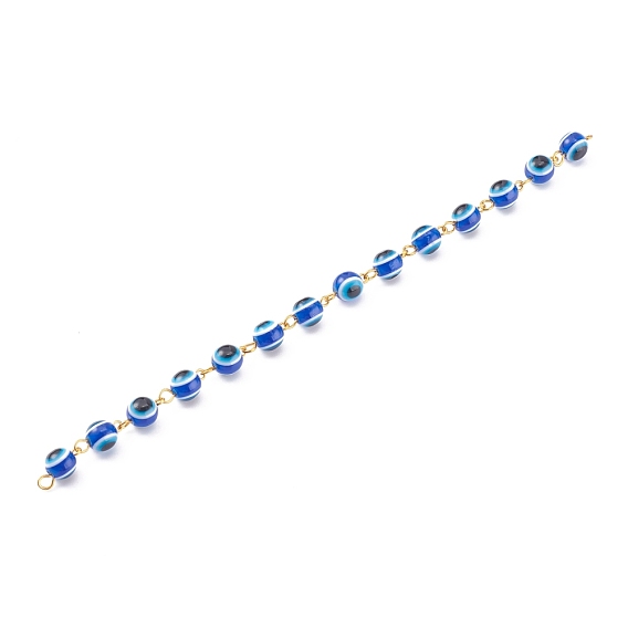 Handmade Beaded Chains, with Evil Eye Resin Beads and Iron Eye Pin, Golden