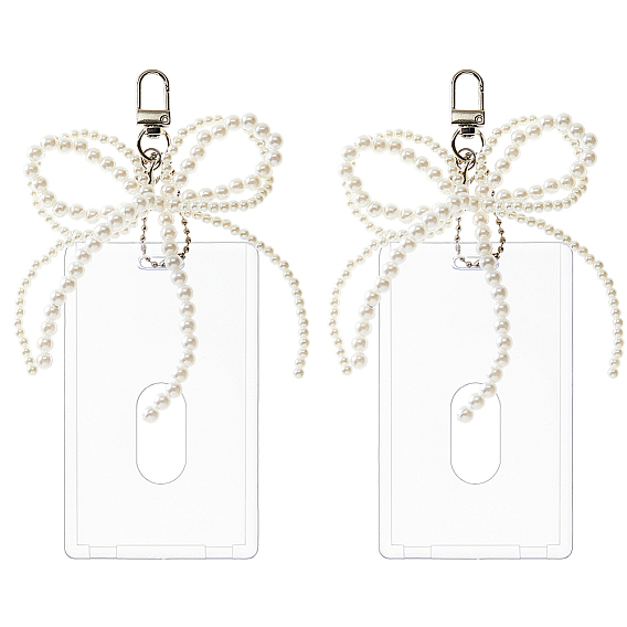 2шт пластиковая идентификационная карта, с подвесками-бантиками из искусственного жемчуга из смолы и поворотными застежками из сплава