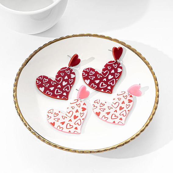 Акриловые серьги-гвоздики ко Дню святого Валентина, платина