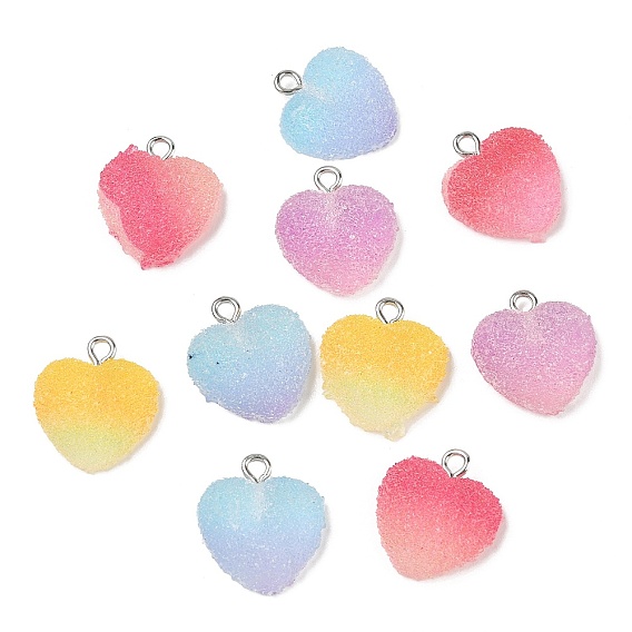 Resin Pendants, with Platinum Iron Loops, Imitation Food, Heart Candy Charms