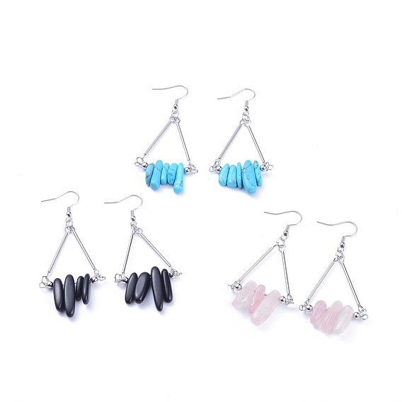 Boucles d'oreilles pierres précieuses de balancent, avec crochets d'oreilles en acier inoxydable, triangle