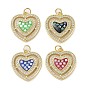 Brass Micro Pave Clear Cubic Zirconia Pendants, Cadmium Free & Lead Free, with Enamel and Shell & Jump Ring, Real 18K Gold Plated, Heart Charm