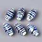 Handmade Porcelain Beads, Blue and White Porcelain, Famille Rose Porcelain, Oval with Wavy Stripe Pattern