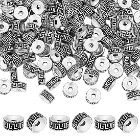 150Pcs Tibetan Style Alloy Beads, Flat Round with Greek Key