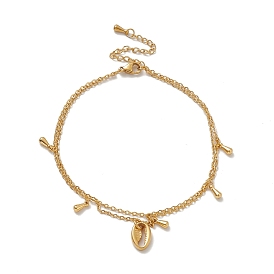 304 тросовые цепи из нержавеющей стали с многожильным ножным браслетом, форма раковины и 201 двухслойный браслет из нержавеющей стали в форме капли для женщин